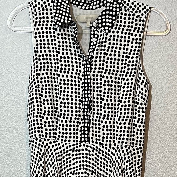 Hobbs White Polka Dot Black Sleeveless Button Up Midi Dress Size 4 - Picture 6 of 7